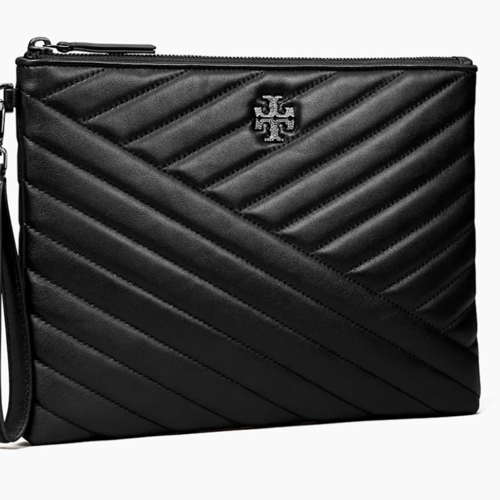 Tory Burch Kira Chevron Pavé Logo Leather Clutch $298